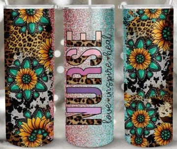 Nurse Glitter Leopard/Sunflower Sublimation Tumbler Wrap