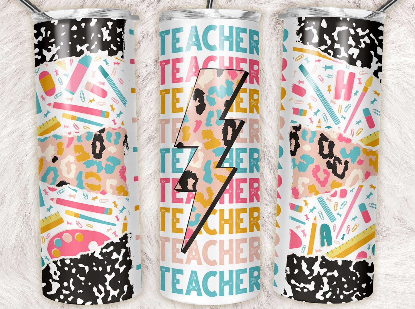 Teacher Lightening Bolt Sublimation Tumbler Wrap