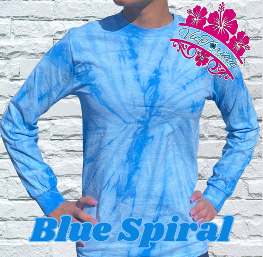 Blue Spiral Tie Dye Long Sleeve Shirt