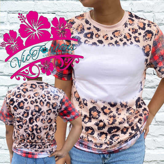 Cheetah Plaid Faux Bleach Sublimation Blank Tshirt