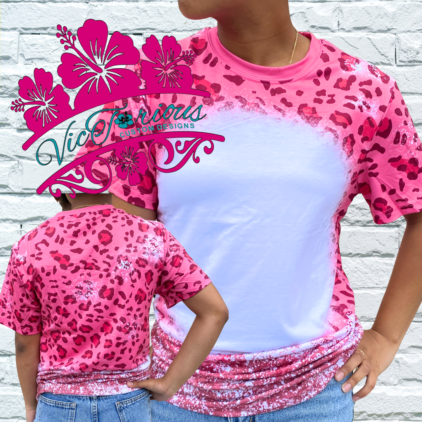 Pink Cheetah Faux Bleach Sublimation Blank Tshirt
