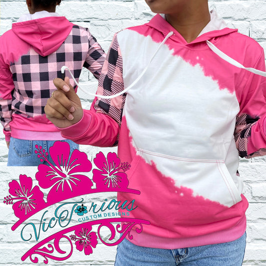 Pink Checkered Faux Bleach Sublimation Blank Hoodie