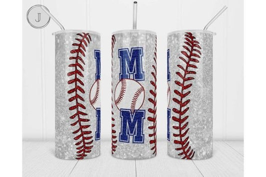 Baseball Mom Glitter Blue Sublimation Tumbler Wrap