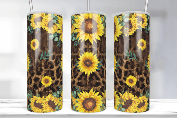 Sunflower Leopard Wooden Sublimation Tumbler Wrap
