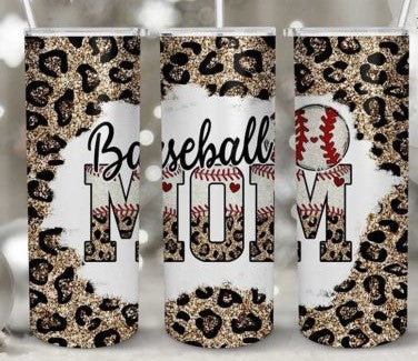 Baseball Mom Glitter Cheetah Sublimation Tumbler Wrap